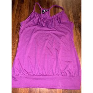 Weavers Purple Ruffle Neck Racerback Tank Top Solid Blouse VTG Y2K Womens